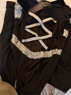 Black Sequin-Trim Evening Dress